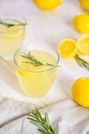 Glass of fresh lemonade on tableの写真素材