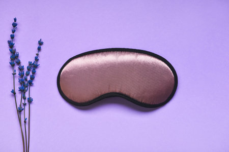 Sleep mask with lavender on color backgroundの写真素材