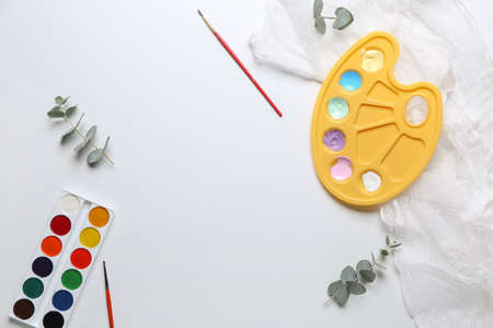 Set of artist's supplies on white backgroundの写真素材