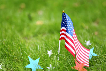 USA flag and stars outdoors. Memorial day celebrationの写真素材