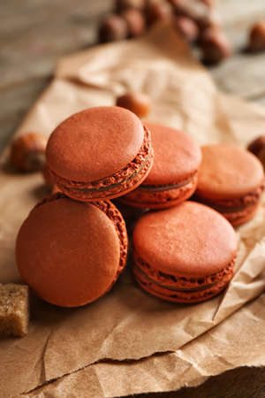 Tasty macarons on table, closeupの写真素材