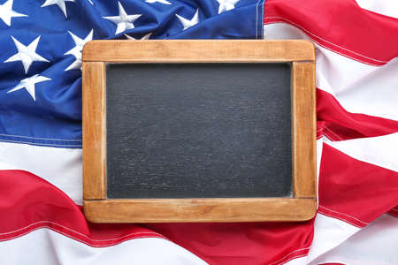 Chalkboard on USA flag. Memorial day celebrationの写真素材