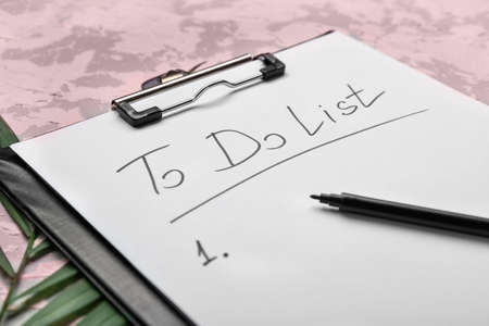 Paper sheet with blank to-do list on table, closeupの写真素材