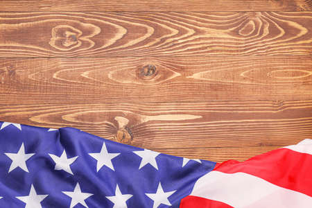 USA flag on wooden background. Memorial day celebrationの写真素材