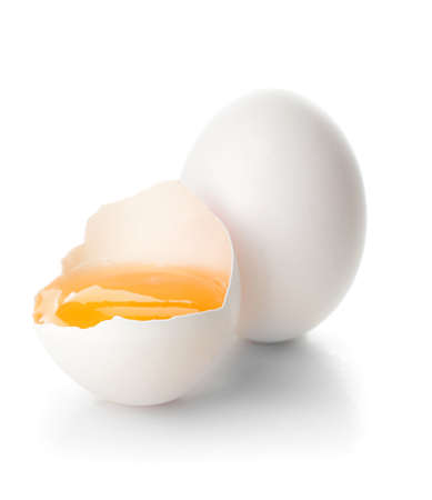 Fresh raw eggs on white background