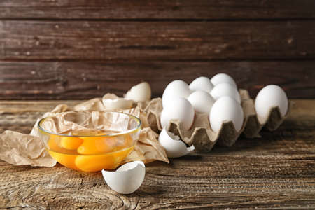 Fresh raw eggs on table