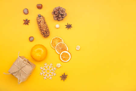 Christmas composition with gift on color background