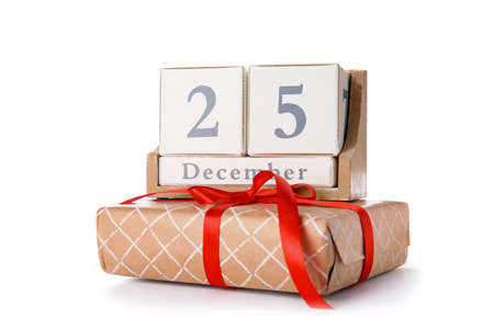 Calendar with date of Christmas on white background