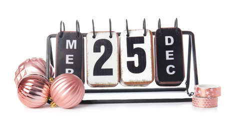 Calendar with date of Christmas on white background