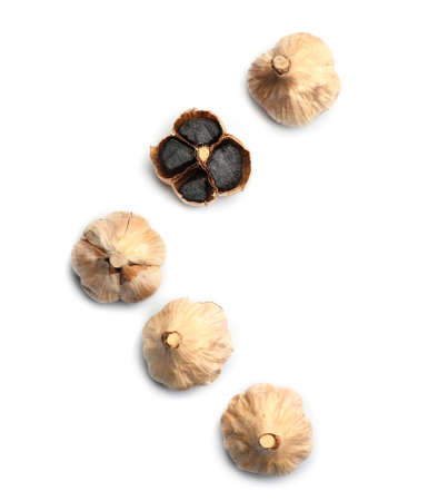 Black garlic on white backgroundの写真素材