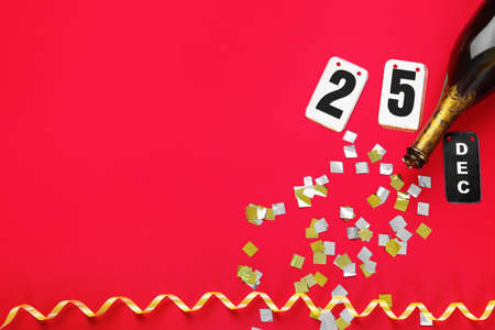 Calendar with date of Christmas on color backgroundの写真素材