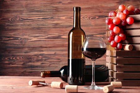 Composition with tasty wine on tableの写真素材