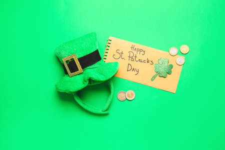Composition for St. Patrick's Day on color backgroundの写真素材