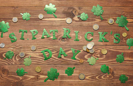 Composition for St. Patrick's Day on wooden backgroundの写真素材