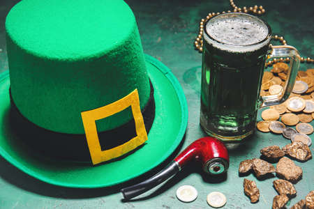 Composition for St. Patrick's Day on color backgroundの写真素材