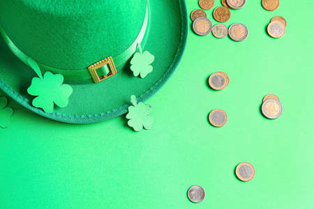 Composition for St. Patrick's Day on color backgroundの写真素材