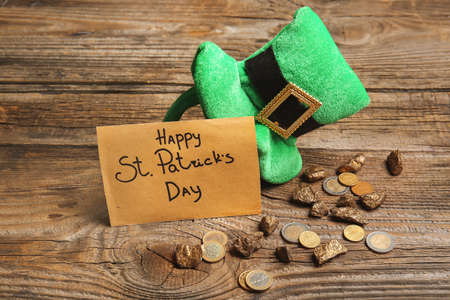 Composition for St. Patrick's Day on wooden backgroundの写真素材