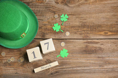 Composition for St. Patrick's Day on wooden backgroundの写真素材