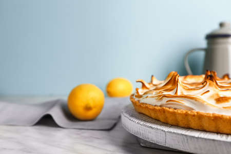 Tasty lemon pie on table closeupの写真素材