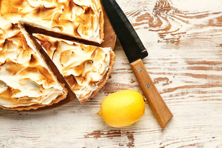 Tasty lemon pie on wooden tableの写真素材