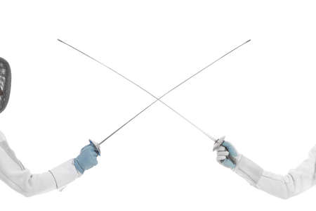Young fencers on white background