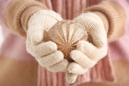 Woman with Christmas decor, closeup