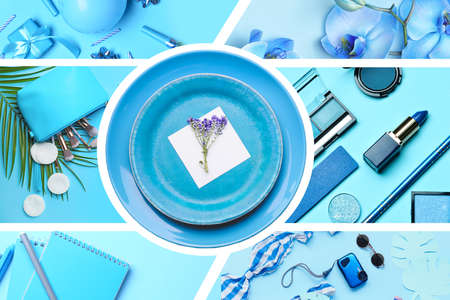 Beautiful collage of photos in blue colorsの写真素材