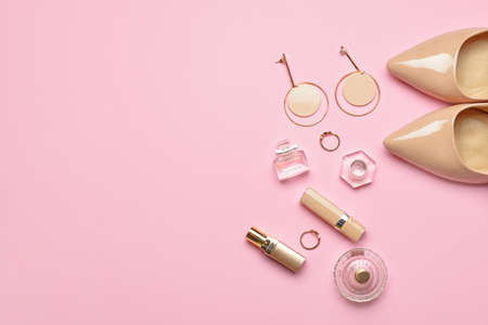 Composition for International Women's Day on color backgroundの写真素材