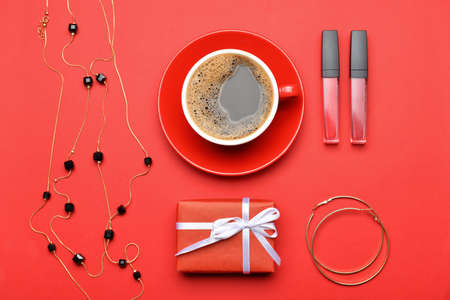 Composition for International Women's Day on color backgroundの写真素材