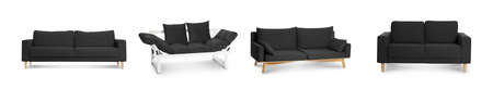 Set of modern black sofas on white background