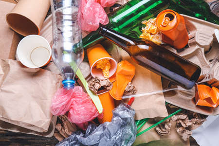 Many different garbage as background. Recycling conceptの写真素材