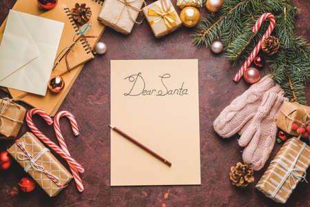 Empty letter to Santa Claus on color backgroundの写真素材