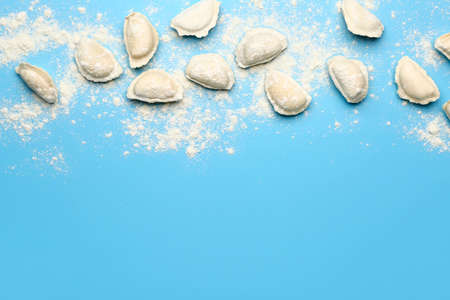 Raw dumplings on color backgroundの写真素材