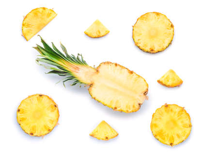 Fresh cut pineapple on white background