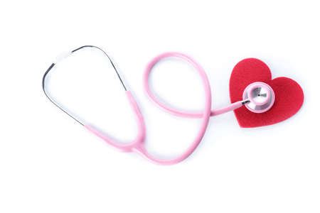 Stethoscope and heart on white background. Cardiology concept