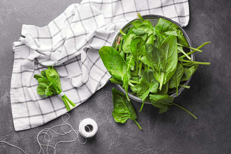 Fresh green spinach on tableの写真素材