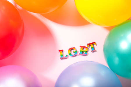 Letters LGBT with air balloons on light backgroundの写真素材