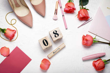 Composition for International Women's Day on light backgroundの写真素材