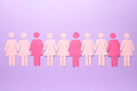Many female figures on color background. Concept of feminismの写真素材