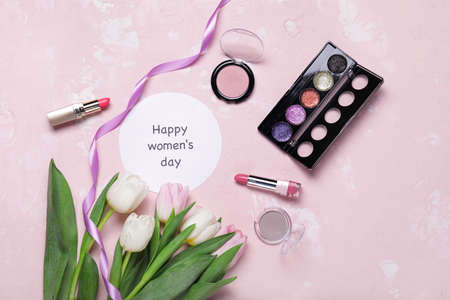 Composition for International Women's Day on color backgroundの写真素材