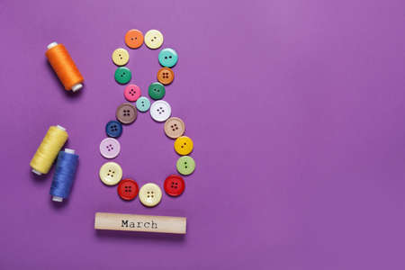 Composition for International Women's Day on color background