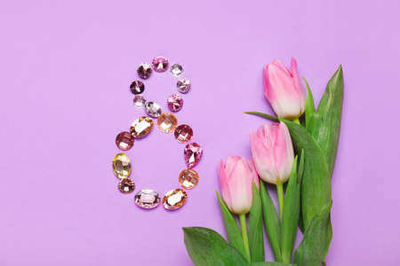 Composition for International Women's Day on color backgroundの写真素材