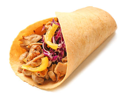 Tasty doner kebab on white backgroundの写真素材