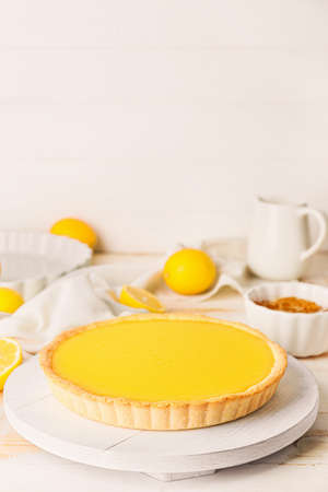 Tasty homemade lemon pie on tableの写真素材