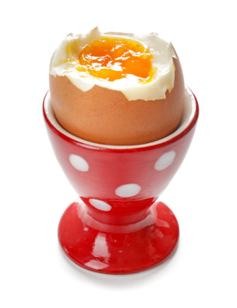 Holder with boiled egg on white backgroundの写真素材