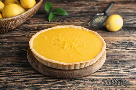 Tasty homemade lemon pie on tableの写真素材