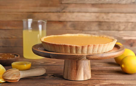 Tasty homemade lemon pie on tableの写真素材