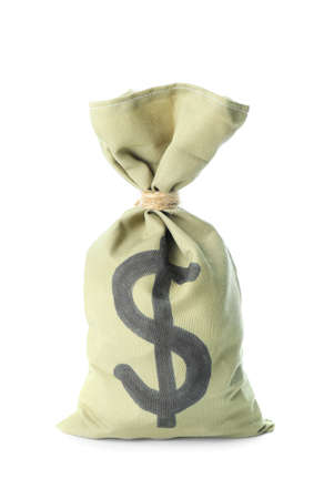 Bag with money on white backgroundの写真素材