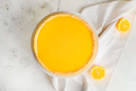 Tasty homemade lemon pie on tableの写真素材
