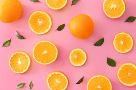 Sweet oranges on color backgroundの写真素材